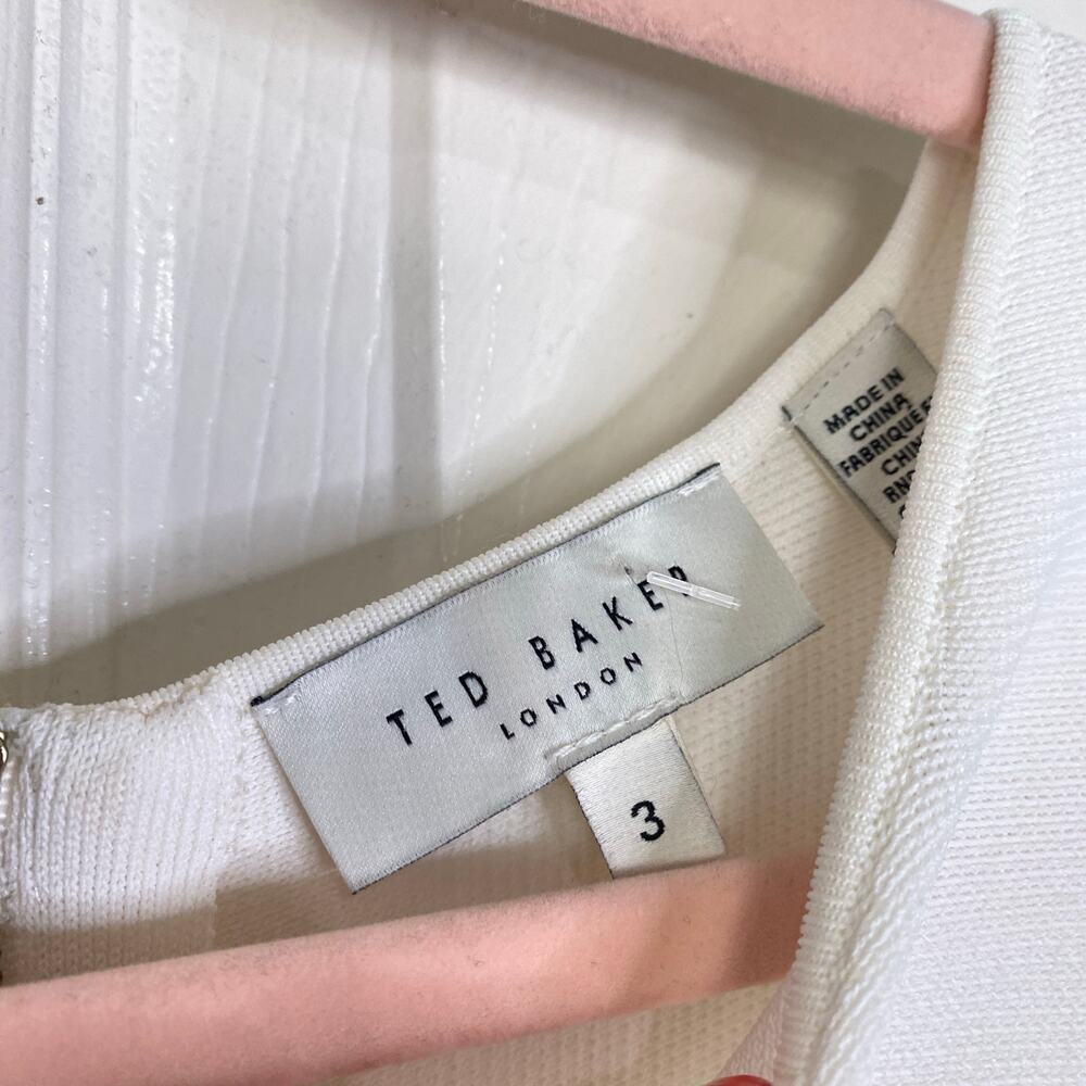 TED BAKER Pleated Hem Knitted Bodycon Mini Dress Ivory White Mini TB Size 3 US 8 - Picture 4 of 9
